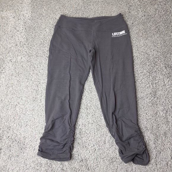 Beyond Yoga Pants - Beyond Yoga Life Time Fitness Gray Ruched Cropped Leggings Women Large SM14AW